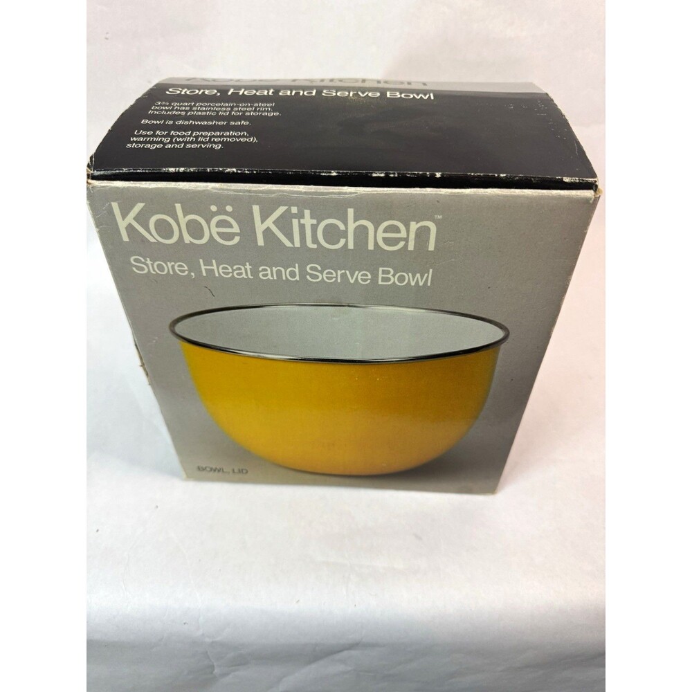 VTG Kobe Kitchen Porcelain on Steel 3 ¾ Qt Store Heat Serve Bowl Yellow Lid Box